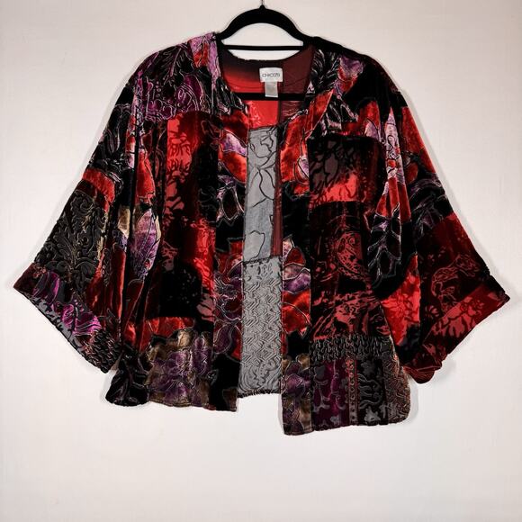 Chicos Silk Velvet Burnout Patchwork Kimono Top Cardigan Size 0 Womens S - Picture 1 of 5